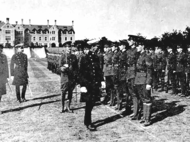 Vic College - cadets on inspection